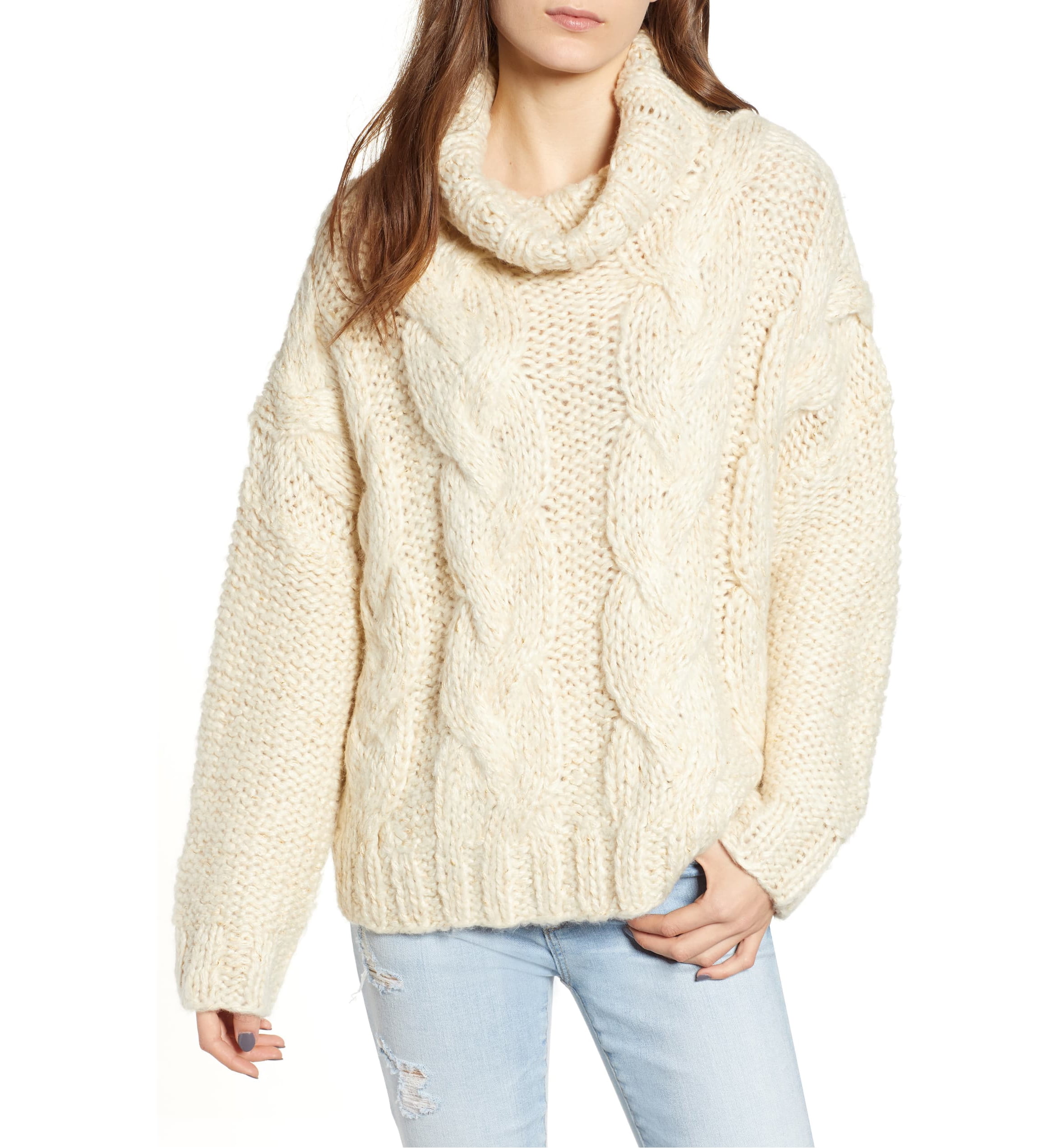 cream cable knit turtleneck sweater