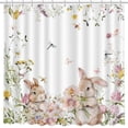 thumbnail image 2 of Spring Easter Bunny Shower Curtains for Bathroom Cute Rabbits Floral Plant Watercolor Flower Shower Curtain Set with Hooks Home Bathroom Bathtubs Decor Washable Durable Fabric 72"x72", 2 of 6
