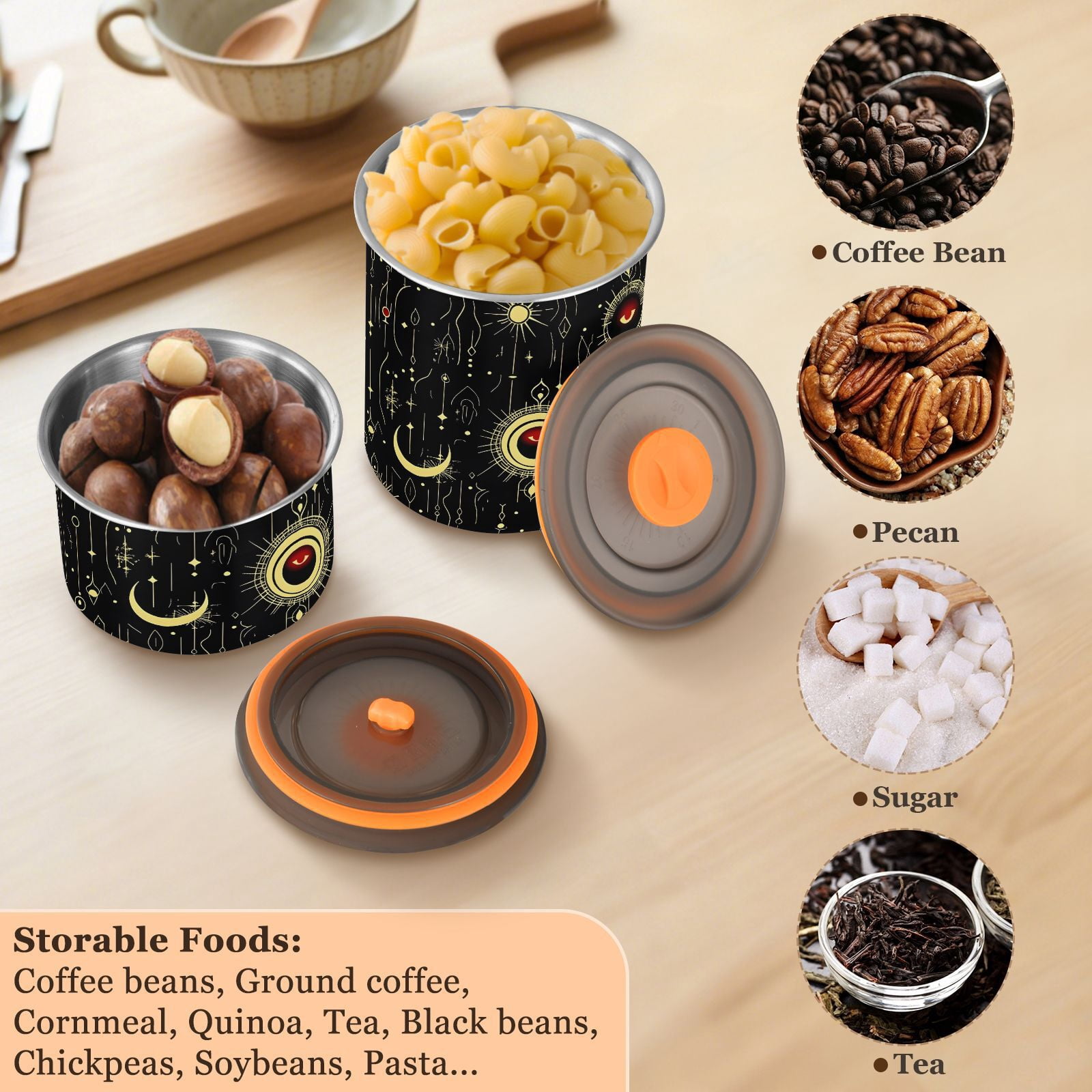 Astrology Eye Sun Moon Alchemy Airtight Coffee Bean Canister 30oz Food Storage Containers with Lids For Gournd, Tea, Sugar, Flour, Rice, Cereal, Candy Cookie Jar