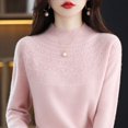 thumbnail image 1 of Suéter de punto de base corta con cuello alto y hueco para mujer, de pura lana sin costuras, confeccionado para otoño e invierno, 1 of 6