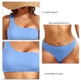 thumbnail image 5 of Conjunto de traje de baño de verano para mujer, top de un hombro con parte inferior de cintura alta, traje de baño de dos piezas, azul M, 5 of 5