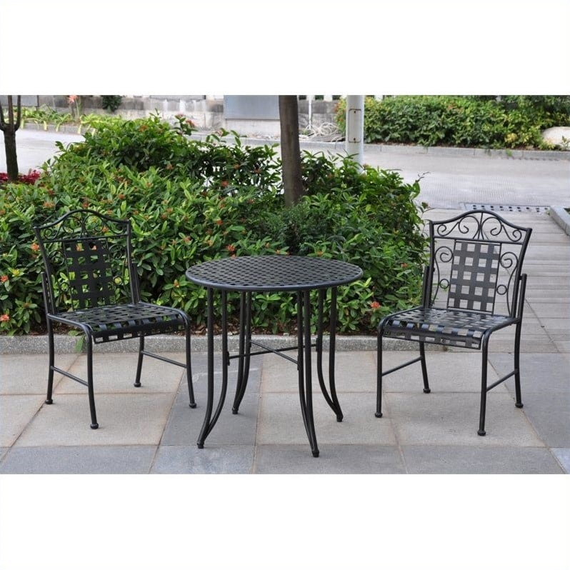 Pemberly Row 3 Piece Iron Patio Bistro Set In Black Canada - Vintage Black Wrought Iron Patio Chairs