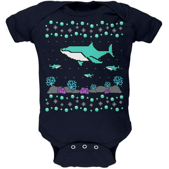 Ugly Christmas Sweater Shark Coral Reef Soft Baby One Piece Navy 12-18 M