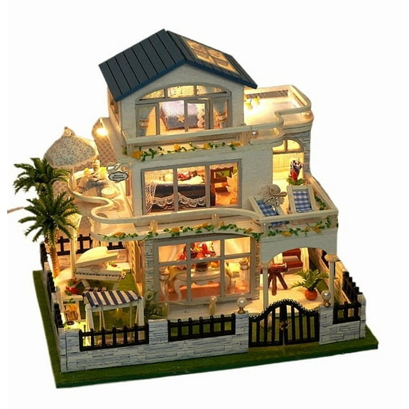DIY Miniature House Set ,LED Lighting Mini Dollhouse Kit with Furniture,Wooden Model Craft Model Kits for Adults,Birthday Gift/Home Decor for Family Friends