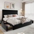thumbnail image 2 of Allewie Modern Queen Size Platform Bed Frame with 4 Storage Drawers and Velvet Upholstered Headboard, Wooden Slats Support, Black, 2 of 8