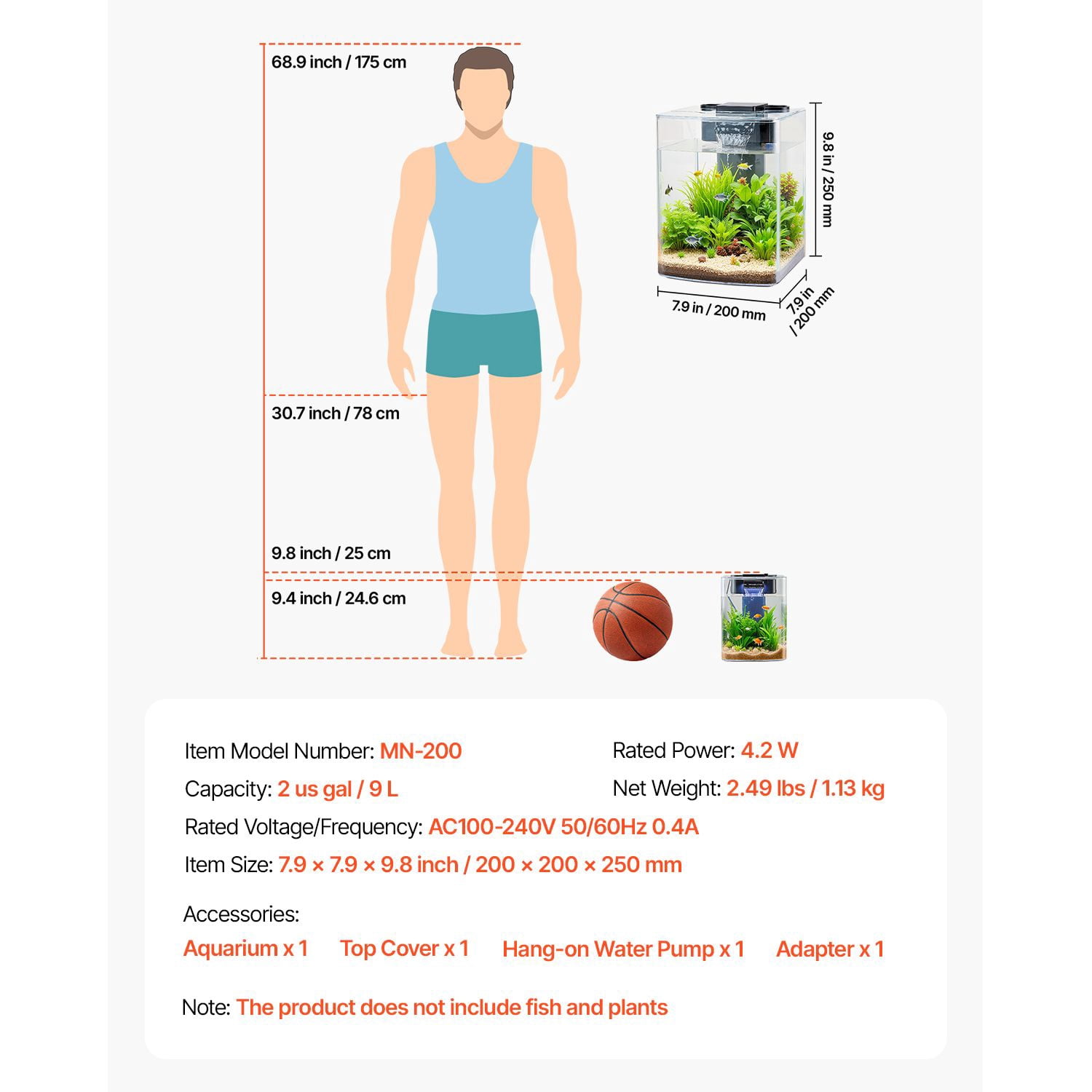 Self-Cleaning 2G Fish Tank - Smart Arch Design, 3 Color LED, GPPS Material