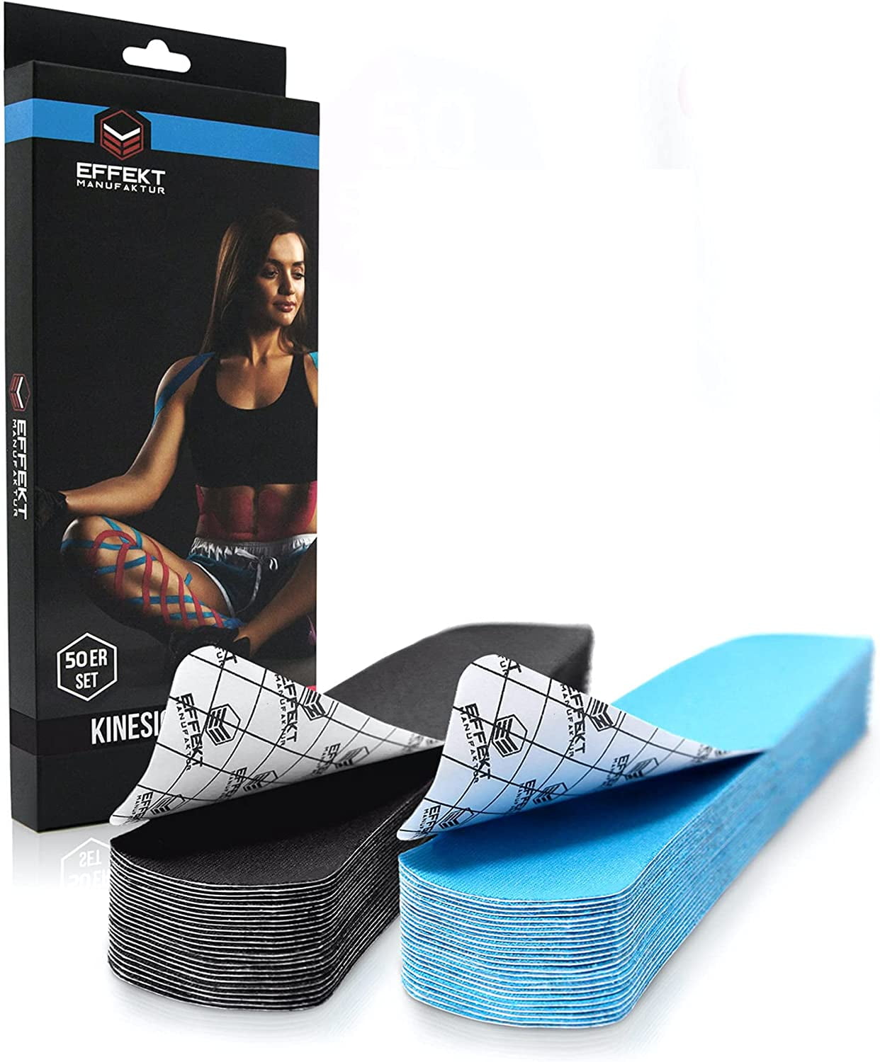 Effekt Kinesiology Tape - Pack Combo 50 Bandes (25 Roses + 25 Bleues) - 10x2 Inch