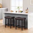 thumbnail image 4 of Counter Height Bar Stools Set of 2, 24 Inch Barstools for Kitchen Island Counter, Bonded Leather Kitchen Stools with 2.4" Thick Saddle Seats for Dining Room, Black & Brown, 4 of 7