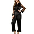 thumbnail image 2 of YanHoo Women's Silk Satin Pajamas Sets 2 Piece PJs Embroidery Mesh V Neck Long Sleeve Sleepwear Comfy Pants Loungewear, 2 of 7