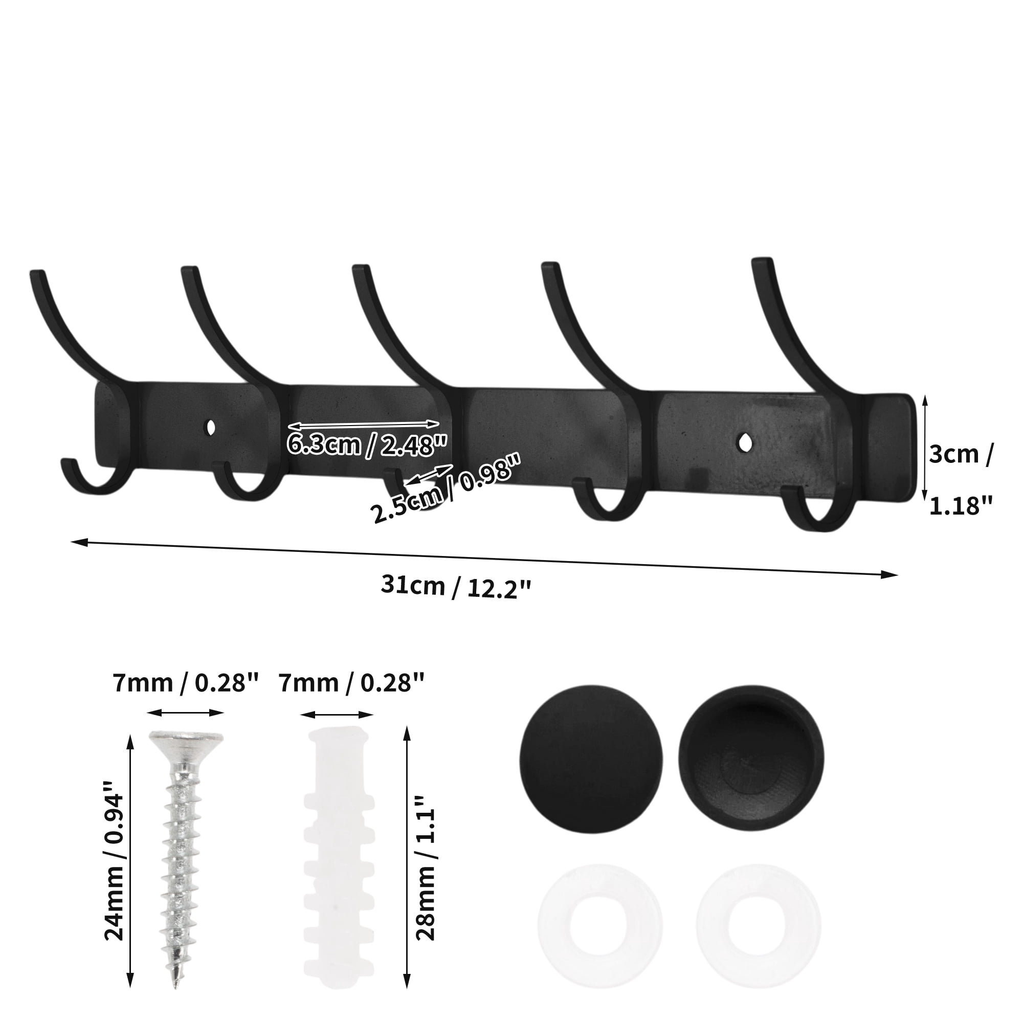 Unique Bargains Coat Rack Wall Mount Hook Deep Black 12.2x1.2x6