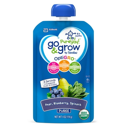 Go & Grow by Similac Pouches with OptiGRO™, Pear, Blueberry, Spinach Puree, For 6+ Months, Organic Baby Food, 4 ounces