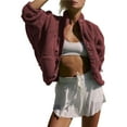 thumbnail image 3 of Chaqueta Afelpada para Mujer, con Botones, Estilo Casual, Ideal para el Invierno Abrigo Cálido con Bolsillos Rojo Vino XL, 3 of 9