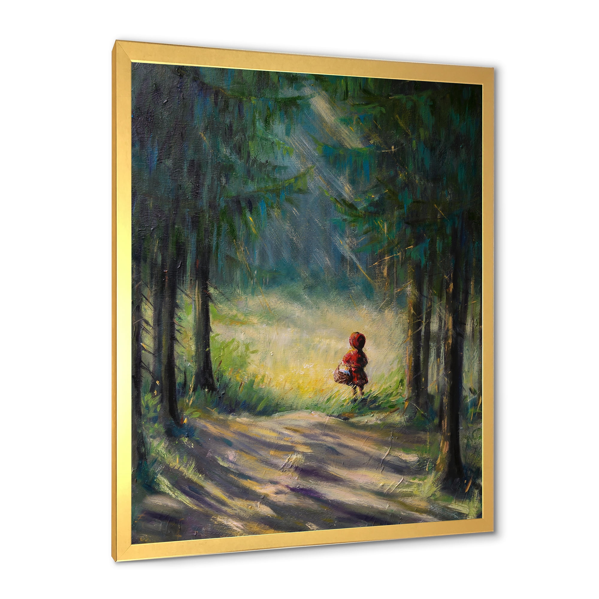 Designart 'Little Red Kid Riding Hood In The Woods' Traditional Framed Art Print