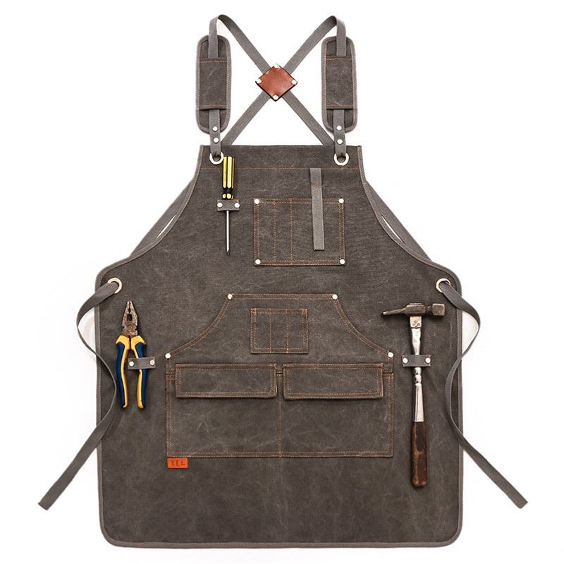 Kepooman Durable Canvas Workshop Aprons with Storage Pockets for Women Men, Dark Gray Kepooman Durable Canvas Workshop Aprons with Storage Pockets for Women Men, Dark Gray