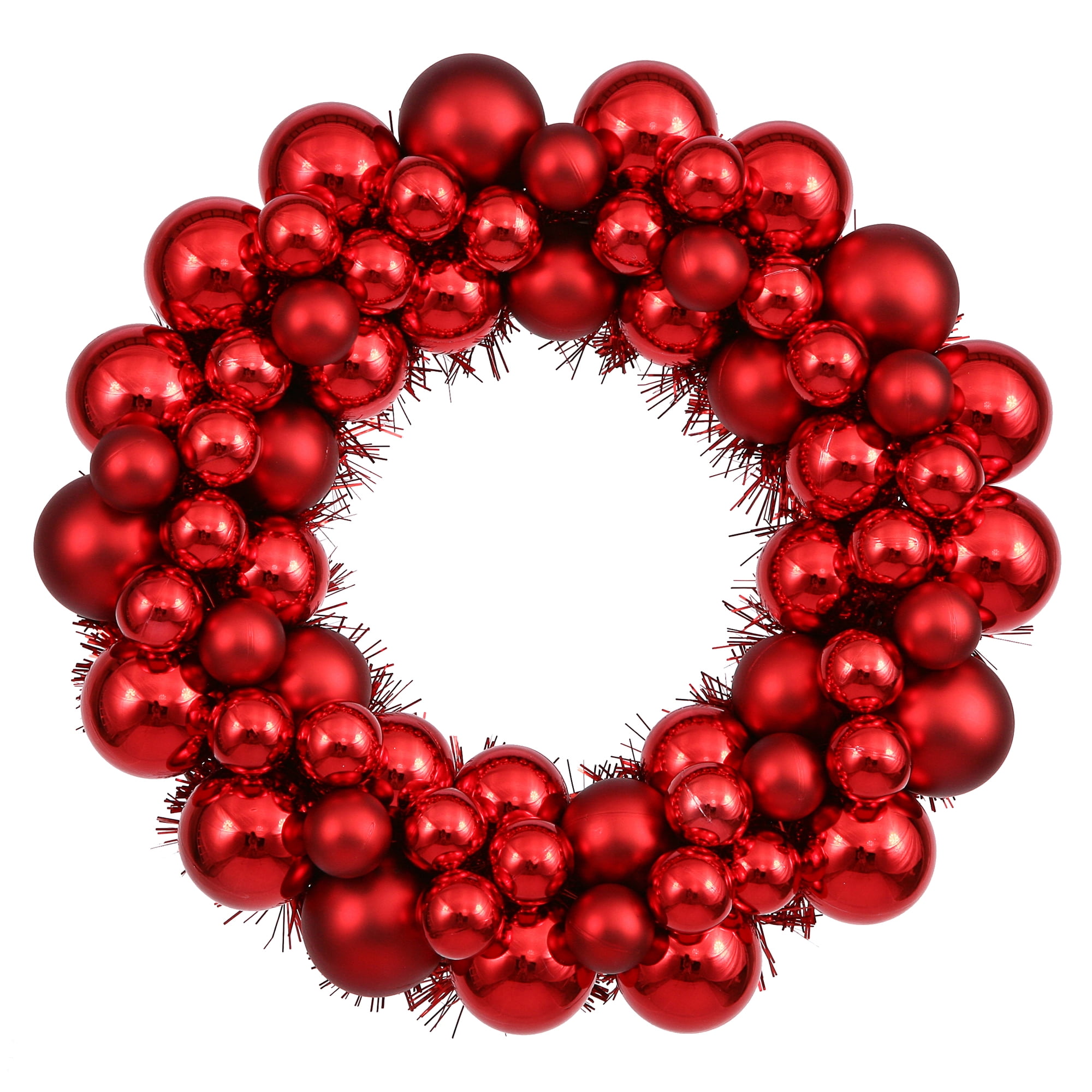 Vickerman 24" Sparkling Red Hot Artificial Tinsel Christmas Wreath Red Lights 
