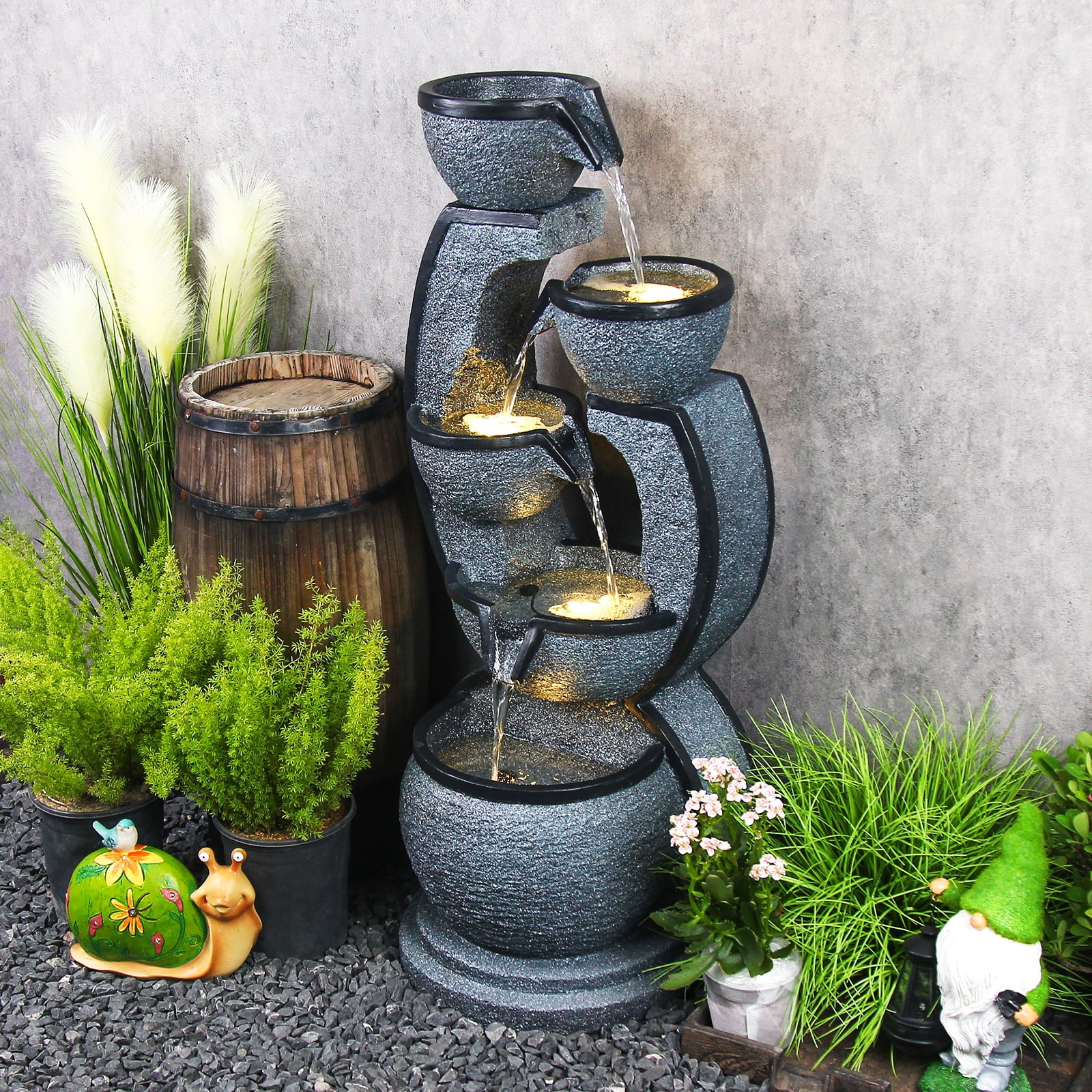5-Tiers Water Garden Fountain Outdoor Indoor Waterfalls Water Feature with LED Light & Pump 37.4''H Fountains and Waterfalls for Living Room Garden Patio Porch