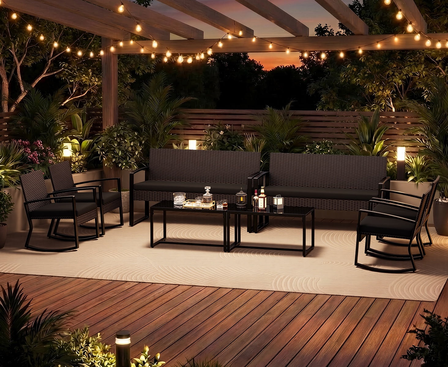 Patio Furniture Set on Sale, Outdoor Rattan Wicker Rocking Chair with Coffee Table for Backyard, Poolside, Porch, Gray