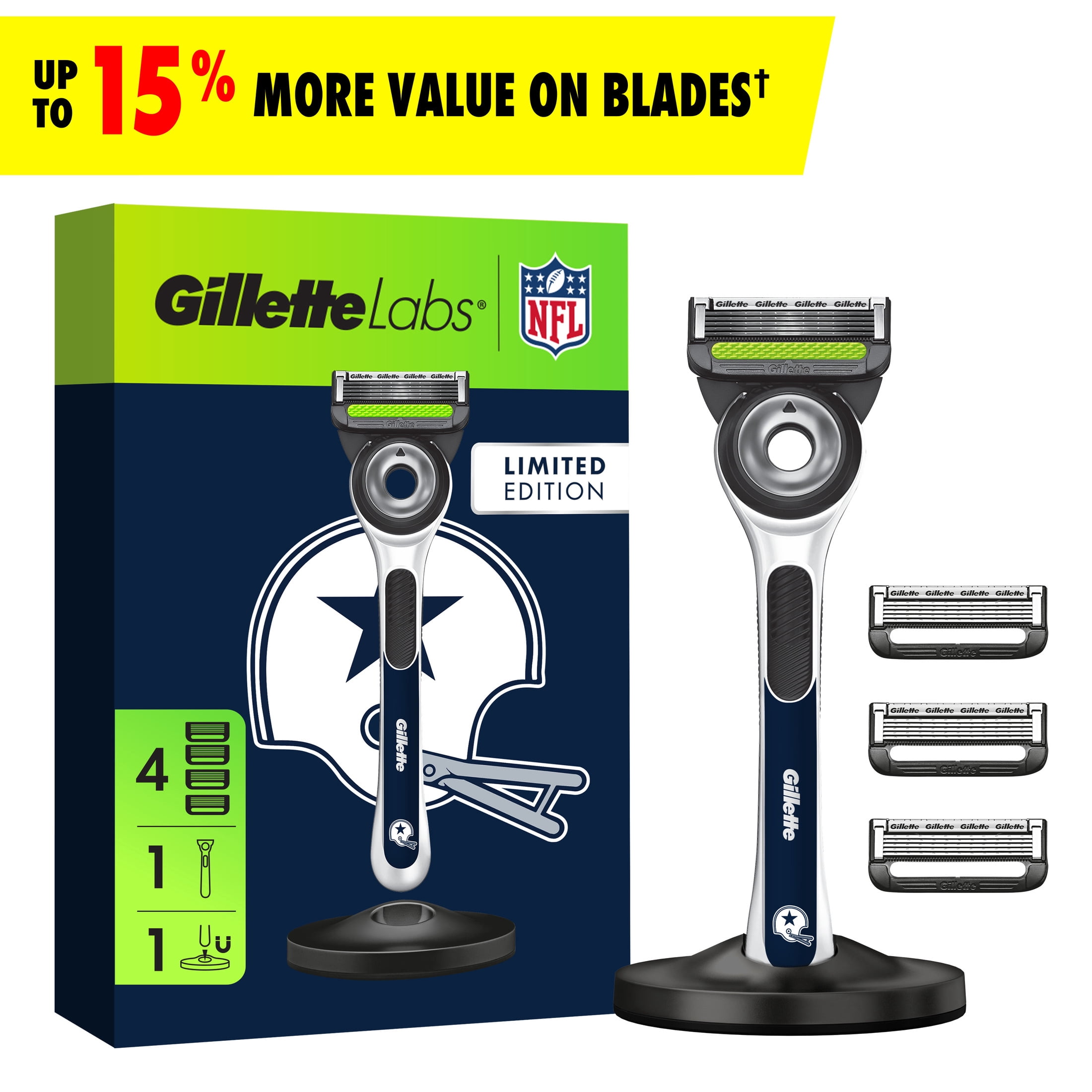 Gillette Labs Official Cowboys Licensed Razor for Men, 1 Handle, 4