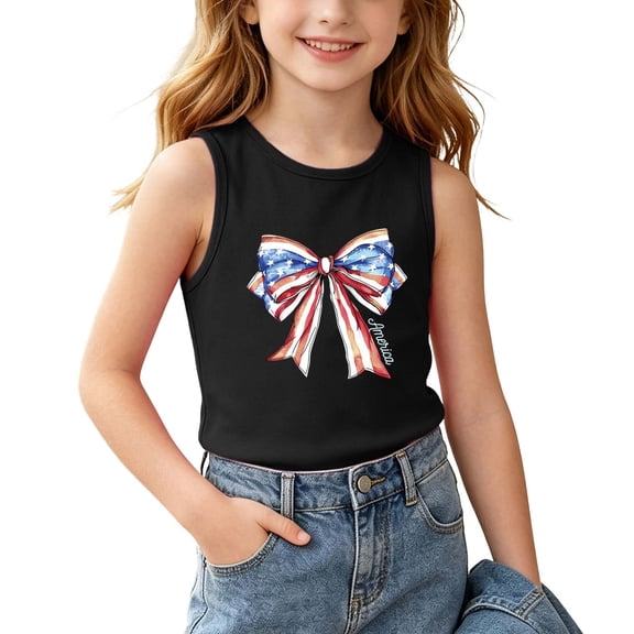 ZACPNCV Kids 4Th Of July Tank Top Patriotic Sleeveless Tees Stars Stripes Print Crewneck Summer Casual Shirt for Boys Girls 3-15Y D-Black