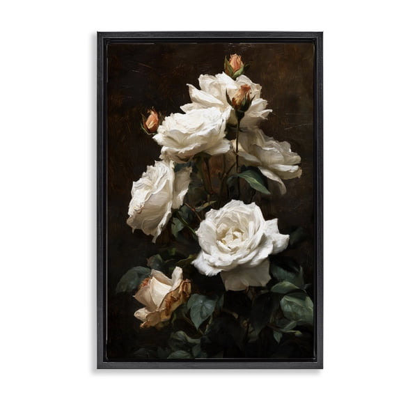 Stupell Industries Transitional Tower of White Roses Black Floating Frame Canvas Art, 17 x 25, by Petals Prints Design