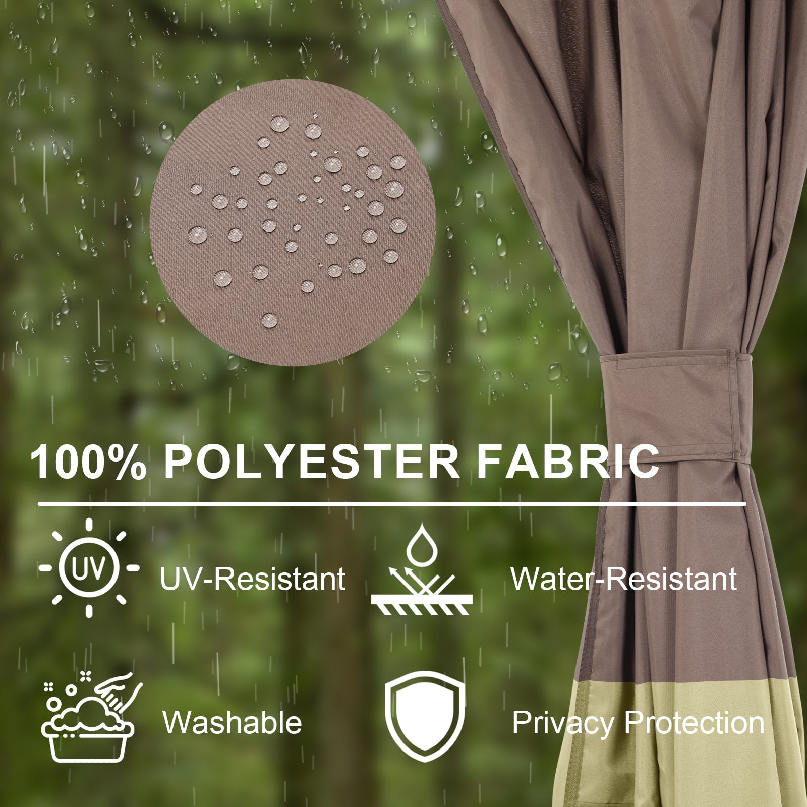 BPS 12'x14' Gazebo Replacement Curtain, Universal 4-Privacy Panel, Outdoor Gazebo Sidewalls with Zipper for Garden, Patio, Yard (Curtains Only)