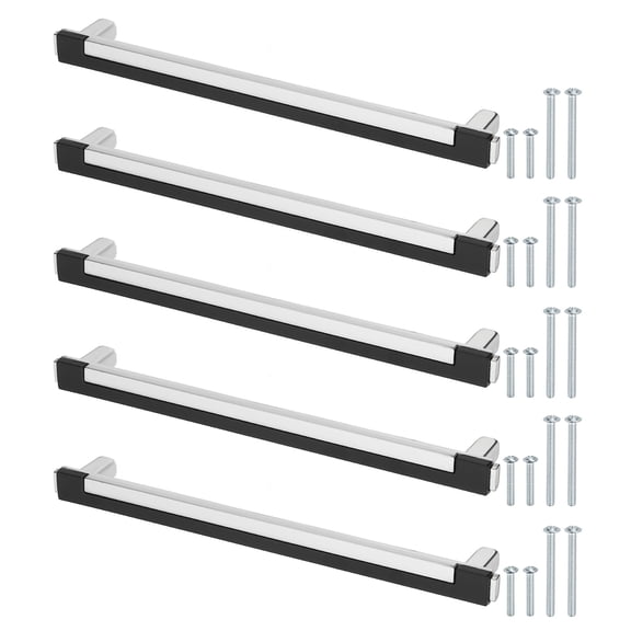 5 Pack Kitchen Cabinet Pulls, 4.8 Inch Single Hole Dresser Handles and Drawer Pulls 3-3/4 Inch Hole Center for Bathroom Dresser Cupboard Black Silver