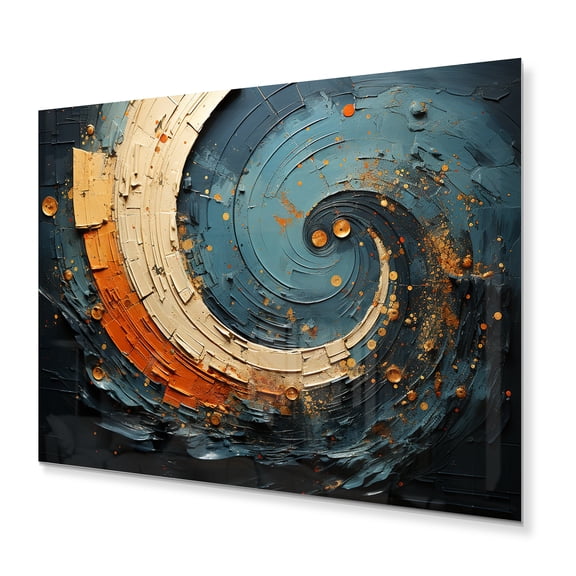 Designart "Orange Teal Abstract VORTEXs II" Abstract Spirals Metal Wall Decor