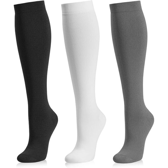 Compression Socks for Women and Men 3 Pairs 20-30 mmHg Knee High Christmas Compression Stockings Circulation Best for Running Athletic Nurses