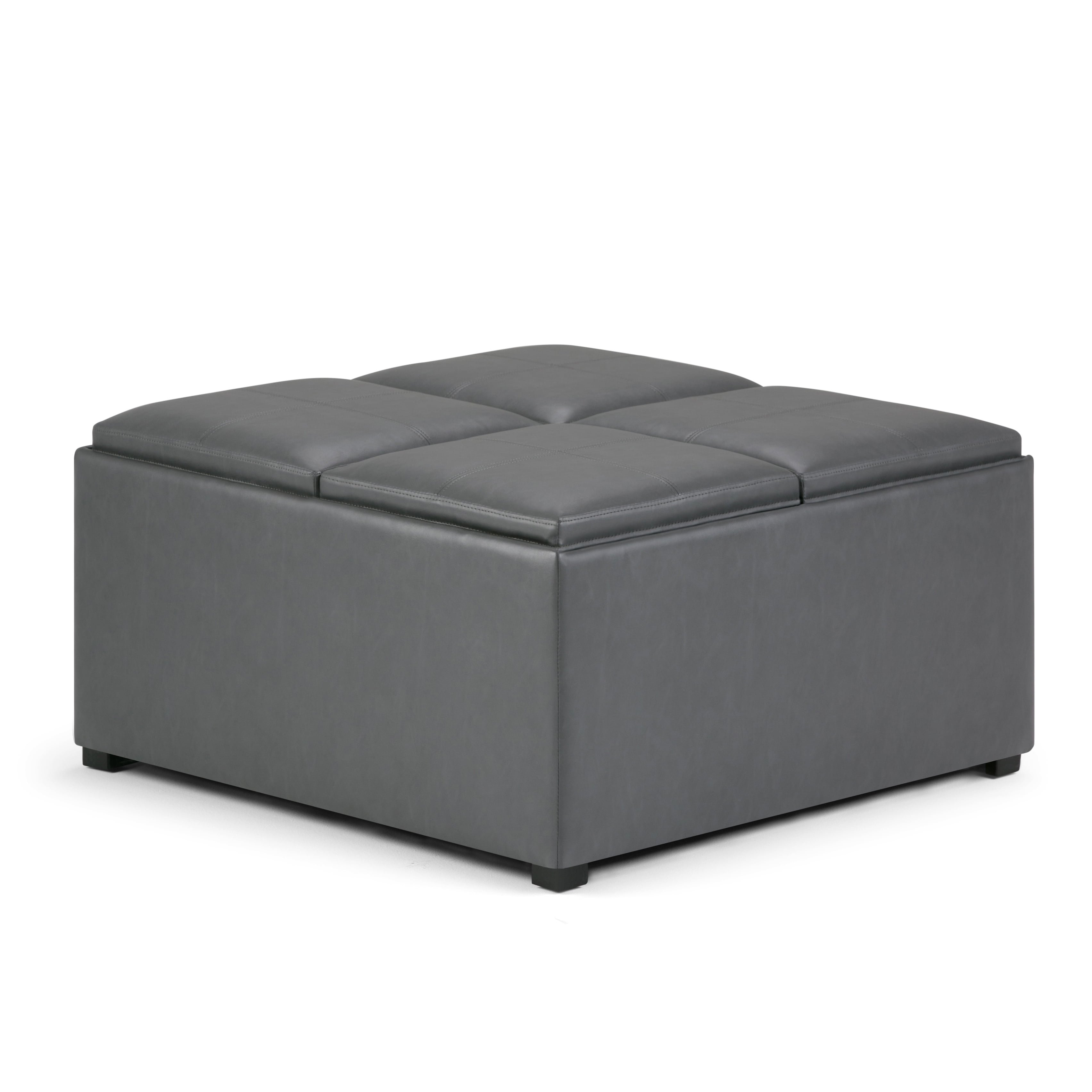 Contemporary Cocktail Footrest Stool in Upholstered Midnight Black Faux Leather for the Living Room SIMPLIHOME Avalon 35 inch Wide Square Coffee Table Lift Top Storage Ottoman