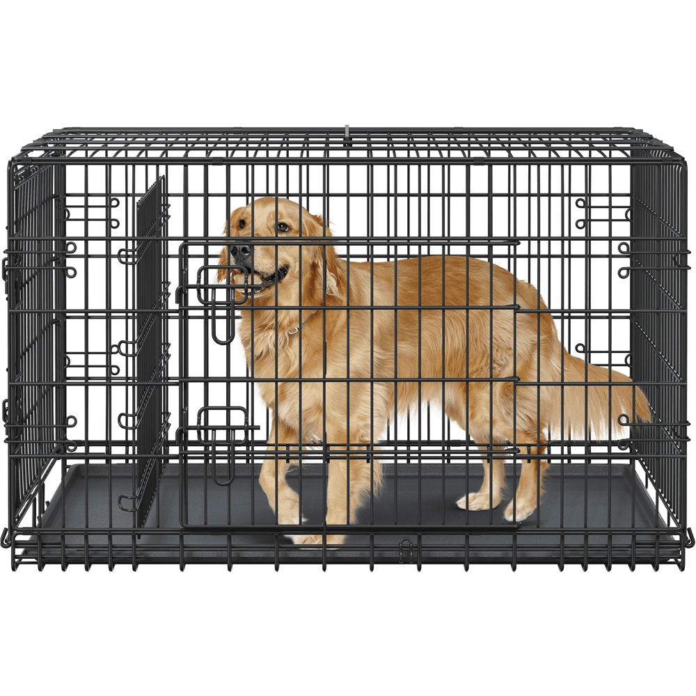 Alden Design 42″ Dog Crate with 2 Doors and Pull-out Tray for Large Dog, Black