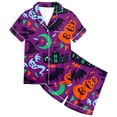 thumbnail image 4 of Weebloom Halloween Summer Pajamas For Little Girls Cute Pumpkin Pajamas Set Soft Printed Kids Short Sleeve Button Down Shirt And Shorts Sleepwear Nightwear Pjs Loungewear Purple 6-7 Years, 4 of 4