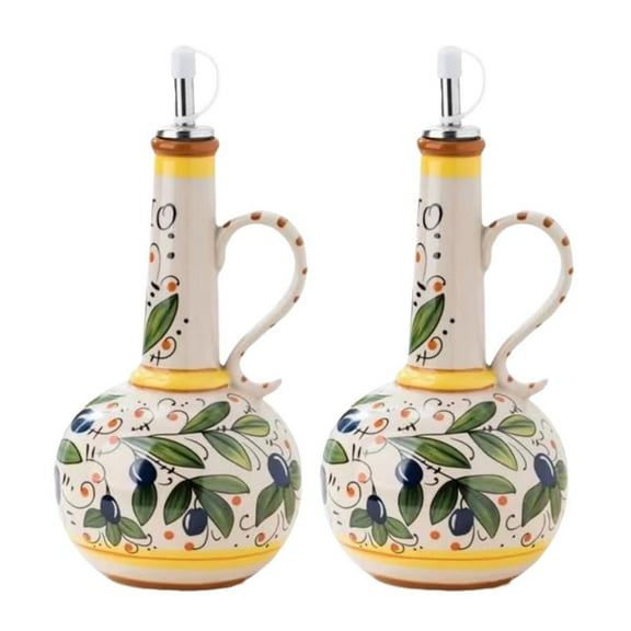 Seebee 1PA Ceramic Olive Oil Dispenser Bottle,23oz Hand Painted Olive Oil Bottle,Itan Ceramic Olive Oil Dispenser Bottle,Dective Stoneware Olive Oil Dispenser with Spout for Oil,Vinegar,Coff Syrup