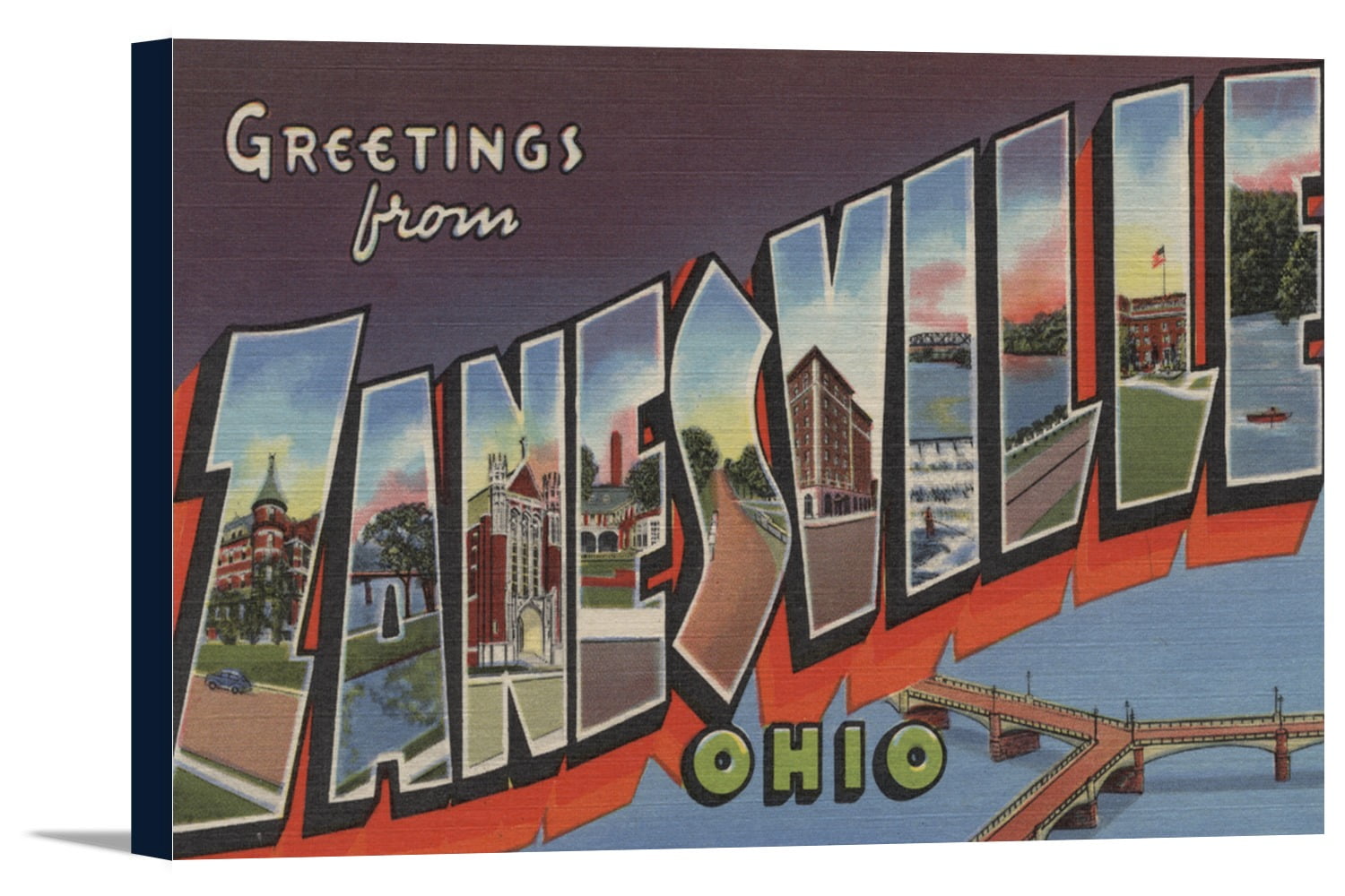 Zanesville, Ohio Large Letter Scenes (18x11 Gallery Wrapped Stretched