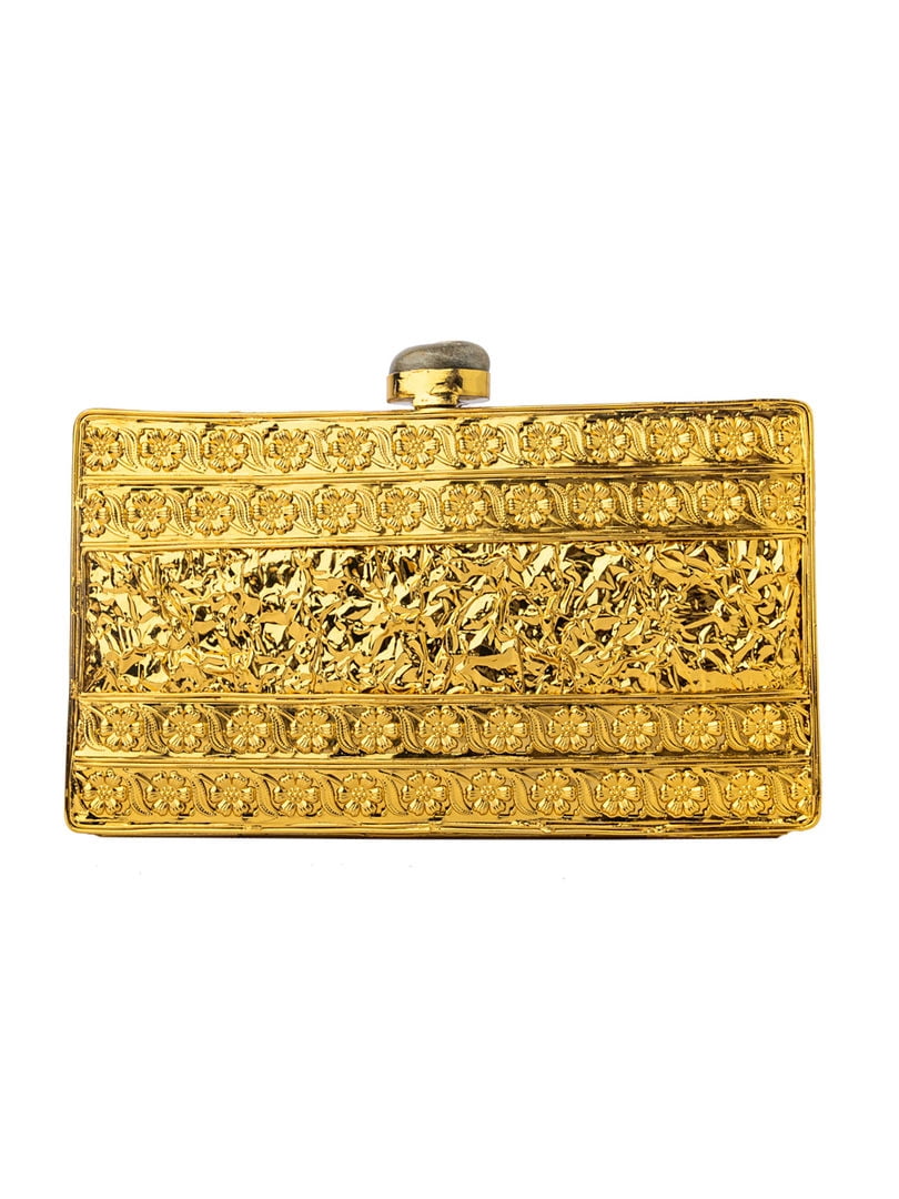 Different Craft India Hand Casted Mettalic Clutch Golden Embellished Crossbody Bag for Women