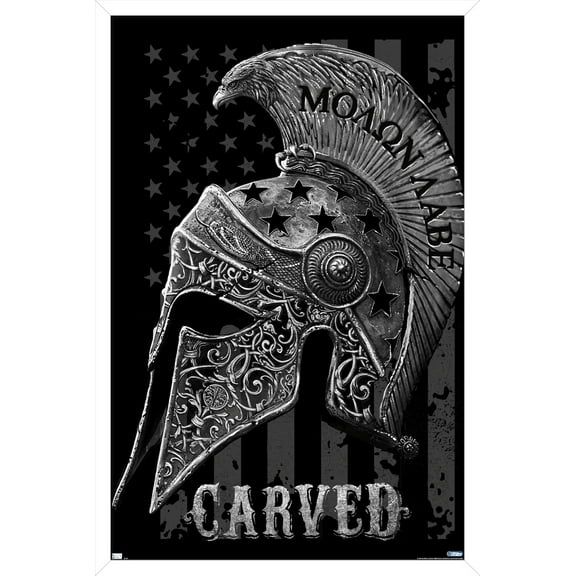 Jim Baldwin - Carved Helmet Wall Poster, 14.725" x 22.375" Framed