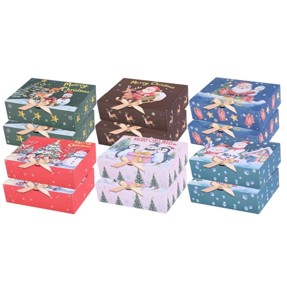 12 Pack Christmas Gift Boxes with Lids & Ribbon,Festive Holiday Present Boxes for Xmas Wrapping