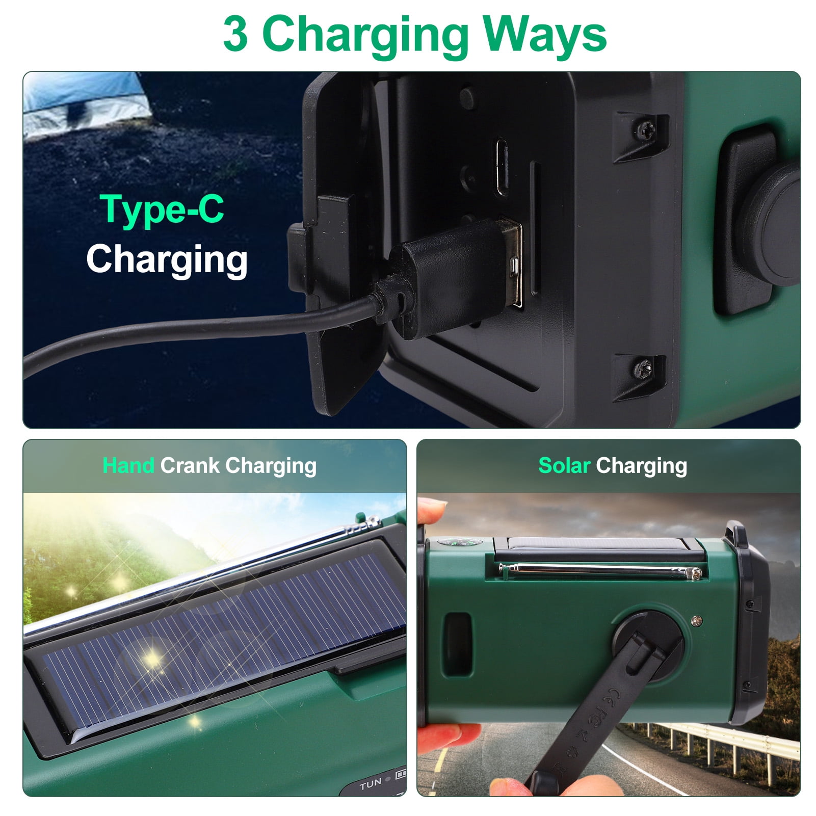 20000mAh Portable Hand Crank Solar Emergency Weather Radio with NOAA/AM/FM/ Type-C USB Phone Charging Radios/LED Reading Light/SOS/Compass for Outdoor Camping/Hiking/Travelling