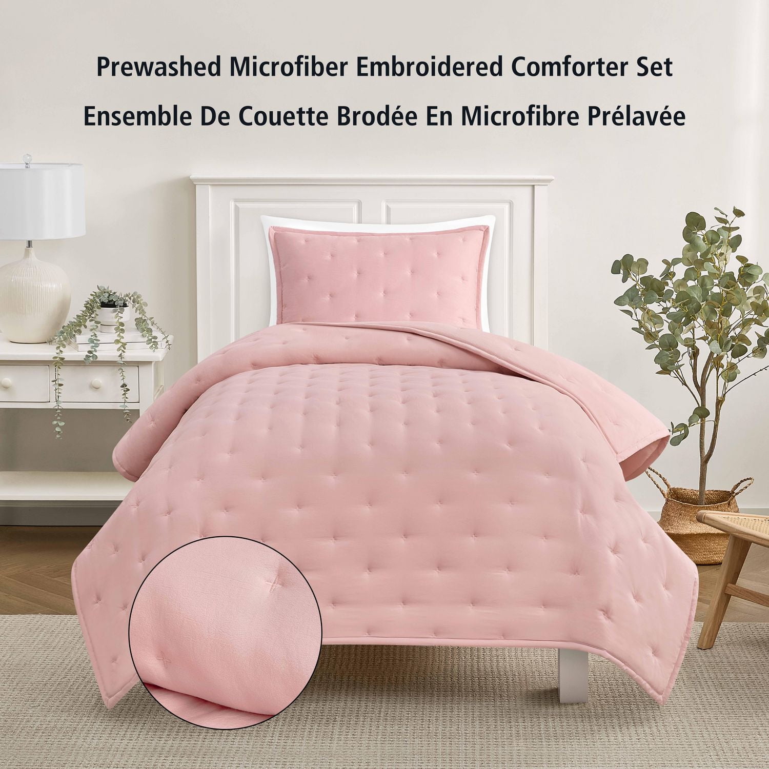 Mainstays 3-Piece Comforter Set, Pink Blush, Double Queen