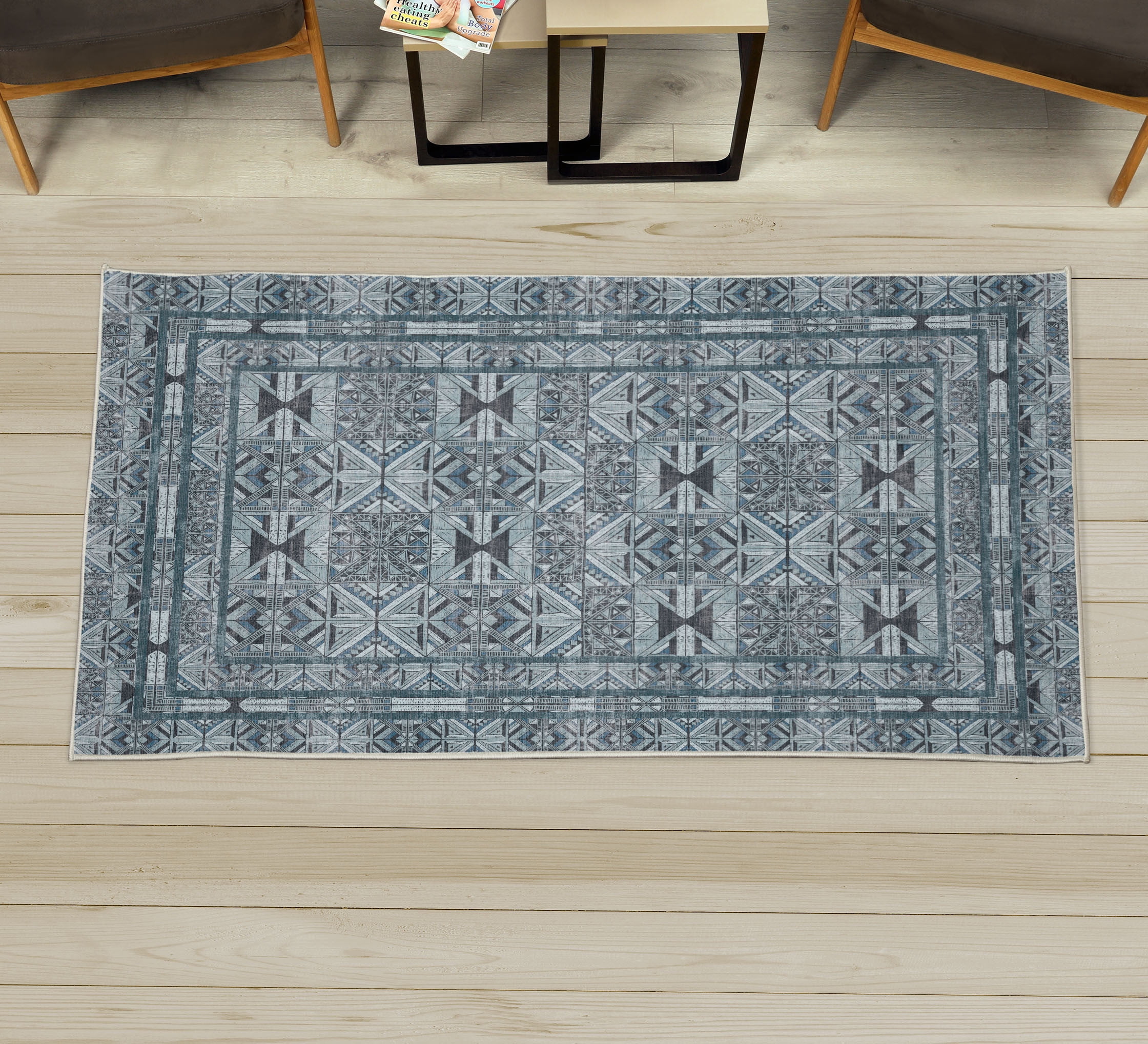 Tribal Decorative Rug, Geometric Style Abstract Polygonal Forms Squares ...