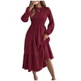 thumbnail image 2 of huilin Robe Maxi à Manches Longues pour Femme, Couleur Unie, Col Ras du Cou, Décontractée, Ample, Longue, pour Usage Quotidien, 2 of 8