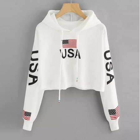 

Fnochy Plus Size Tunic Tops Long Sleeve Floral Casual Drop Shoulder American Flag Print Hoodie Sweatshirt Blouse