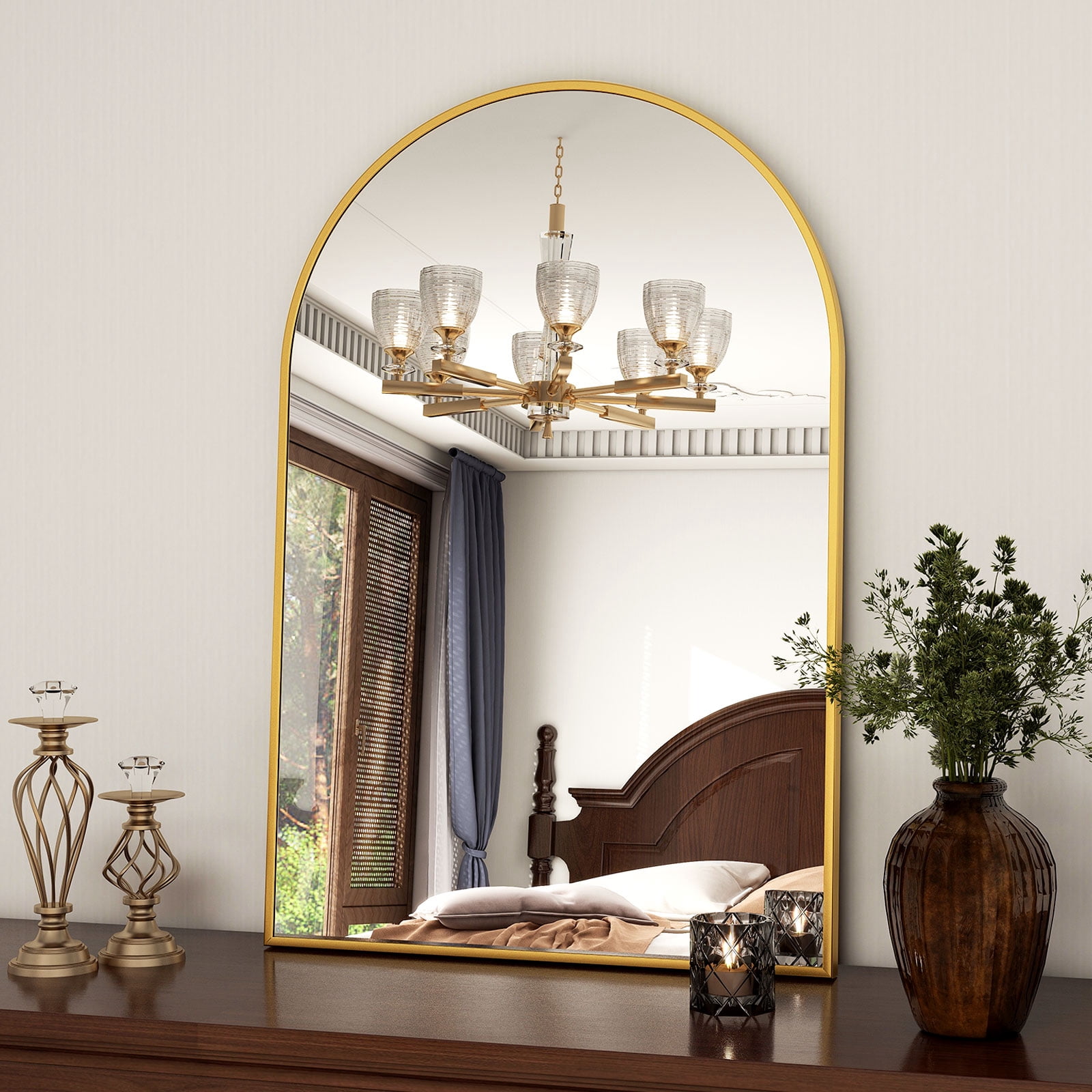 SHATTERVIEW 16"x24" Arched Bathroom Mirror Vanity Wall Mounted Mirror, Gold