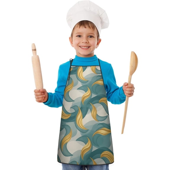 Teal Gold Marble Pattern Kids Aprons for Girls and Boys,Adjustable Neck Strap Toddler Aprons for Kids Cooking Baking
