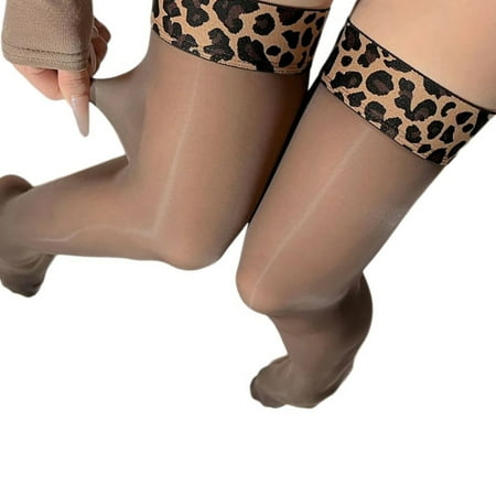 Guaber Sock Animal Pattern Top Over The Knee Stockings Oil Glossy Shimmery Sheer Thigh High Long Socks Lingerie Hosiery for Women