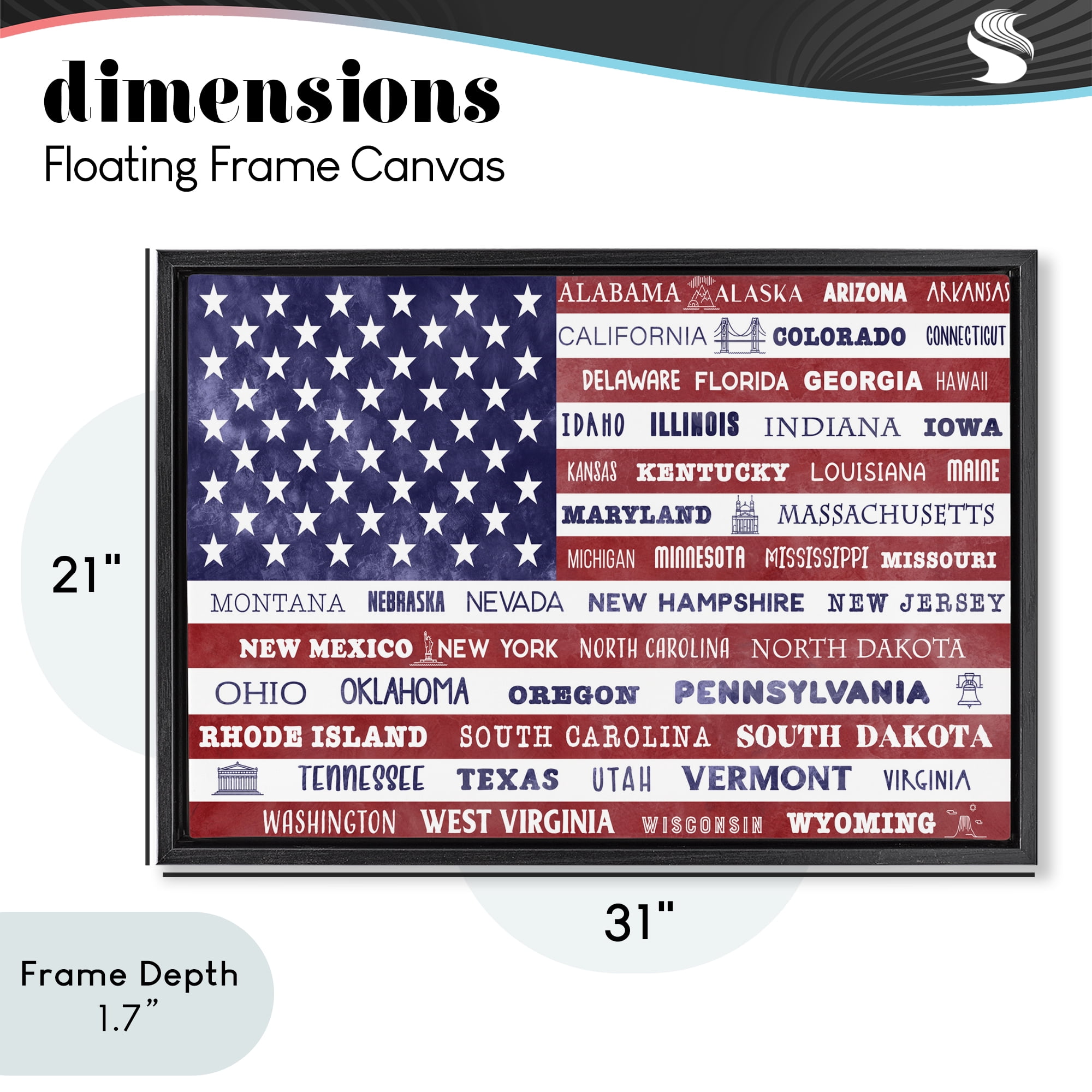 Stupell Industries States Of America Flag Black Framed Floater Canvas Wall Art, design by Daniela Santiago