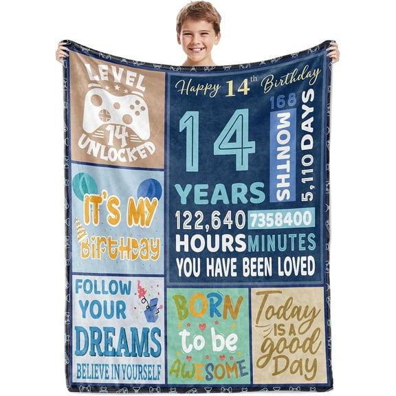 12th Birthday Present for Boys,Blue Happy 12th Birthday Blanket,12 Year Old Boy Girls Present Ideas,12th Birthday Decorations Present Throw Blanket for Teen Son Grandson Nephew 50"x60"