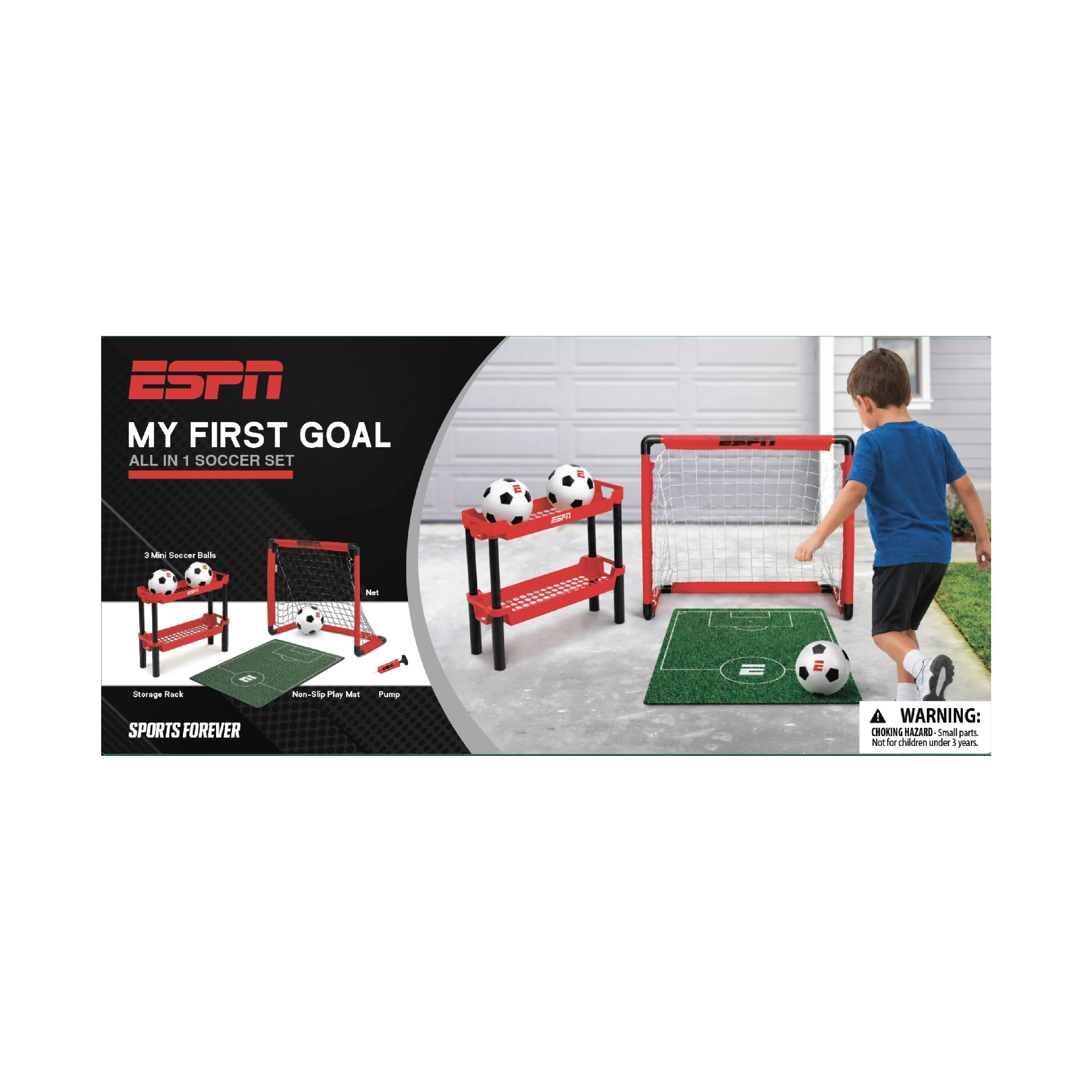 ESPN My First Soccer Goal Set for Kids Aged 3-5, Includes 3 Mini Soccer Balls, Storage Rack, and Play Mat