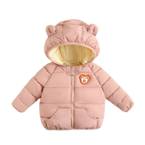 Baby Girls Puffer Jacket Pink Zipper Long Sleeve Bear Hooded Down Jacket Kids Warm Winter Coats for Kids 0-6 Months