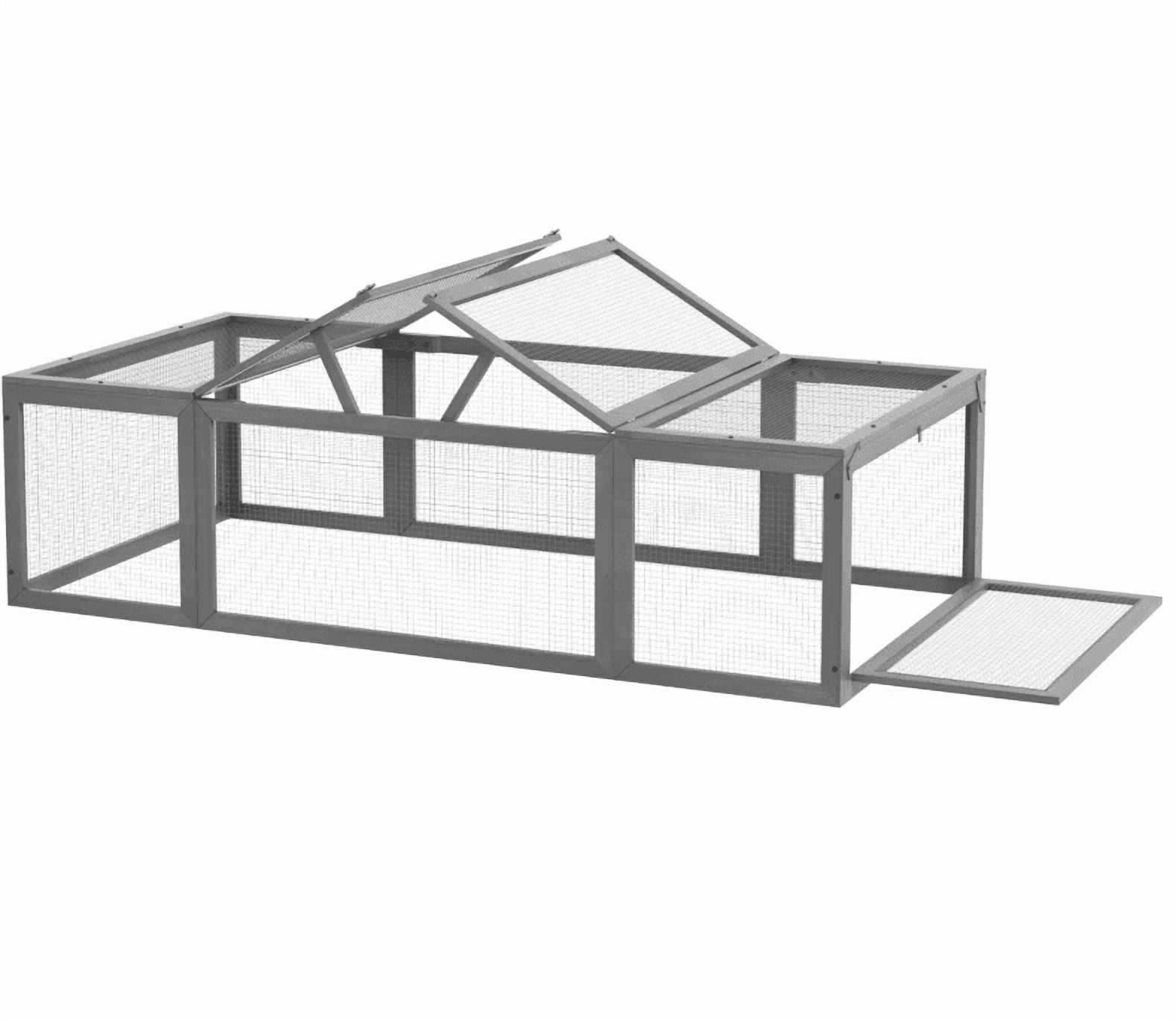 Large Wooden Rabbit Hutch Habitat Enclosure Outdoor Run and Lockable Doors, Gray