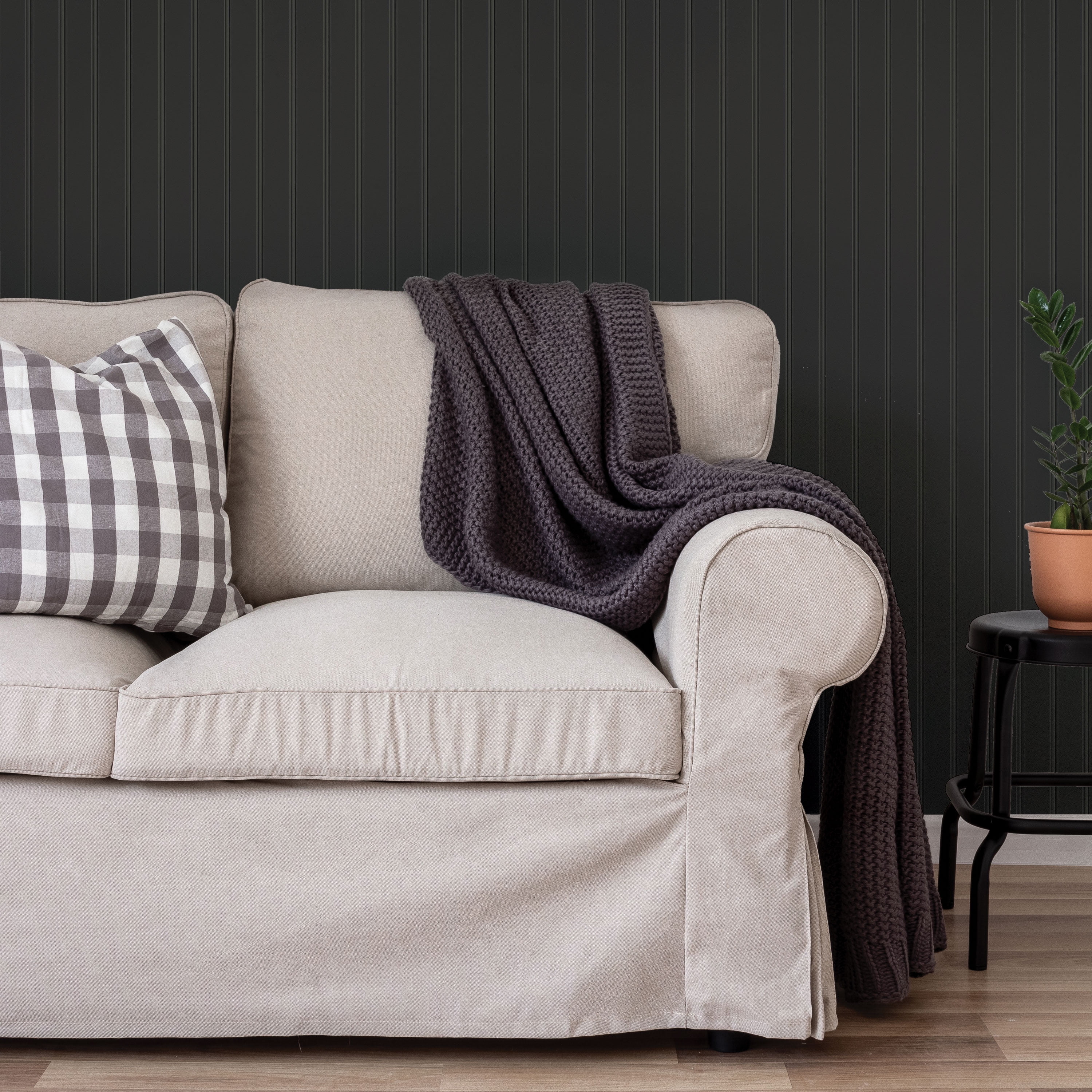 Tempaper Beadboard Black Peel and Stick Wallpaper, 20.5" x 16.5'